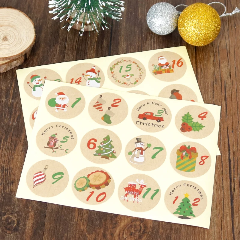 96 шт. рождественские подарочные наклейки бумажные с номером календаря вечерние