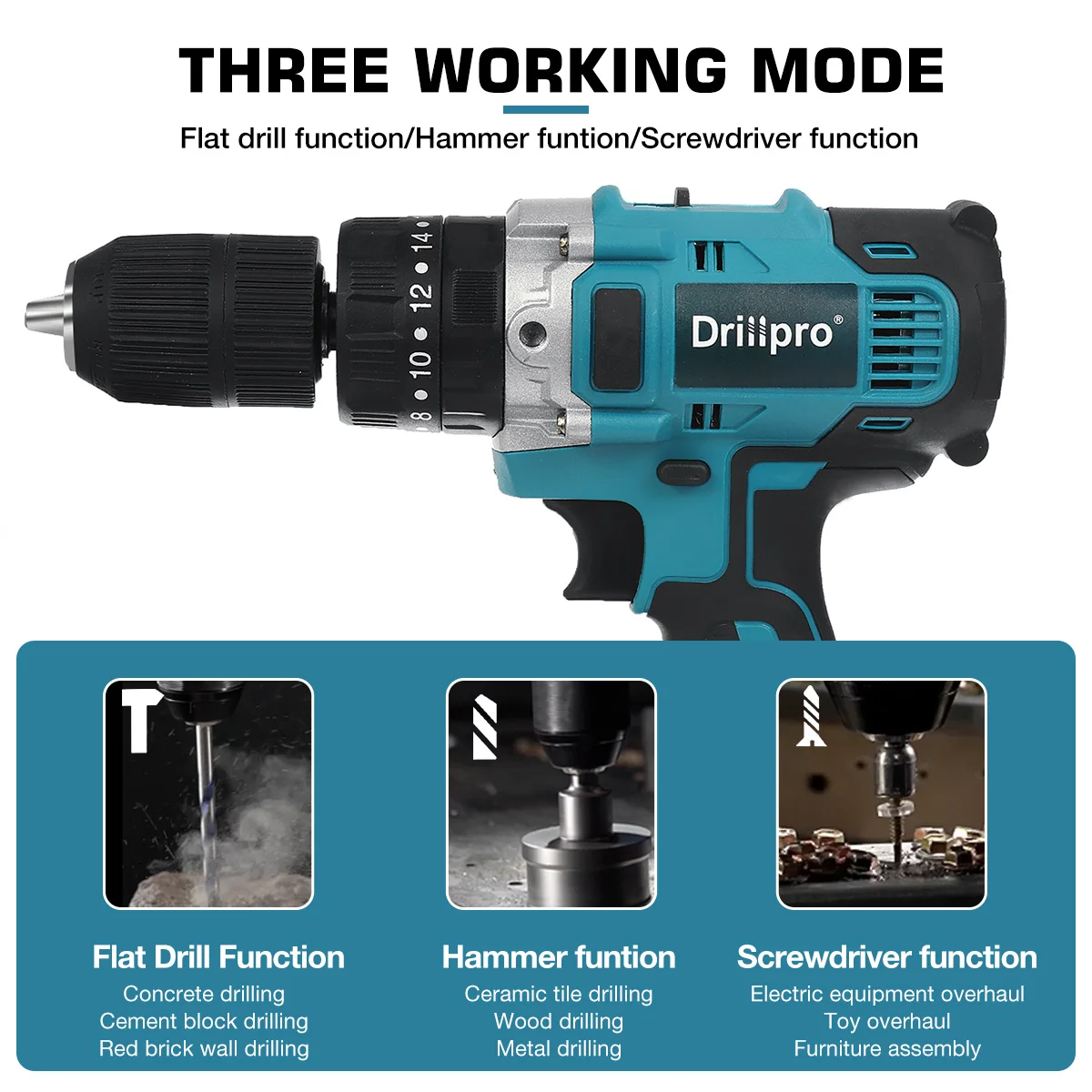 Электрическая дрель Drillpro 3 в 1 беспроводная отвертка 13 мм перфоратор