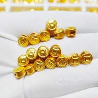 1pcs pure 999 24k yellow gold 3d lucky coin transfer bead pendant 0 9 1 1g