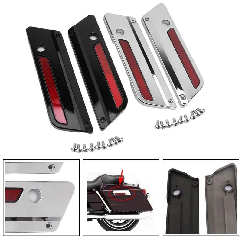 

2x Black Chrome Red Saddlebag Latch Cover For Harley Touring Electra Street Glide Road King FLH FLT FLHR FLTR 1993-2013