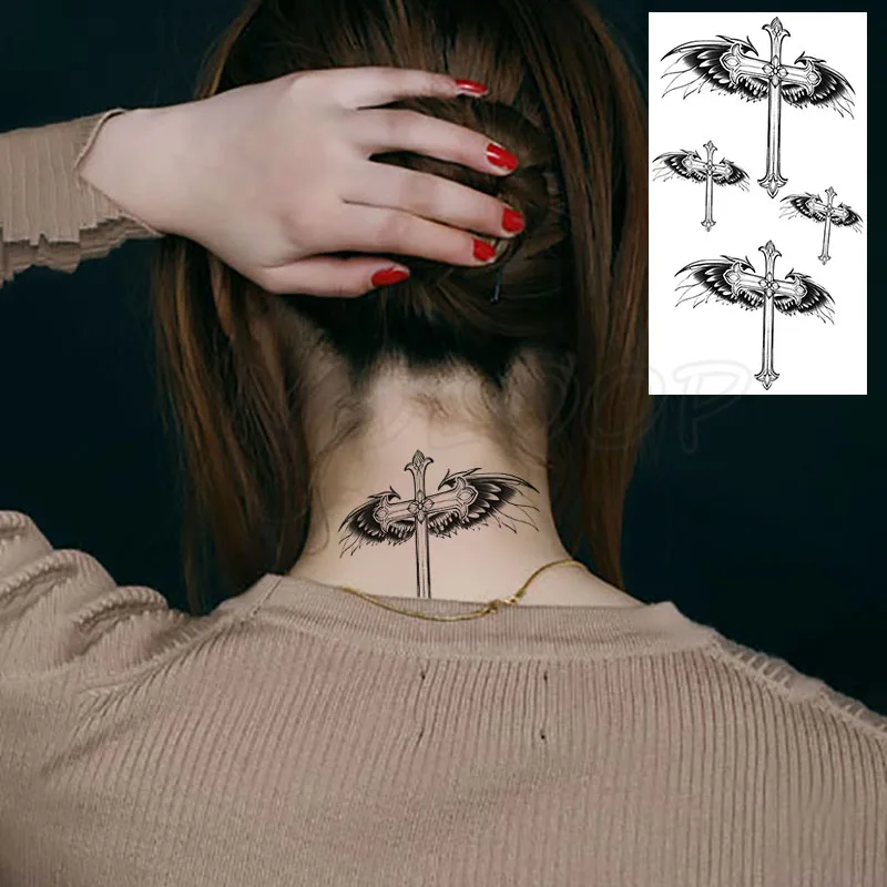 

Cross Eagle Wings Pattern Temporary Tattoo Sticker Fake Tattoos for Kids Women Men Body Makeup Waterproof Stickers