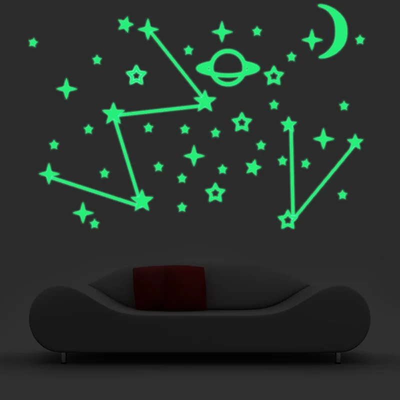 Светящиеся звезды и луна космический корабль флуоресцентные наклейки детская