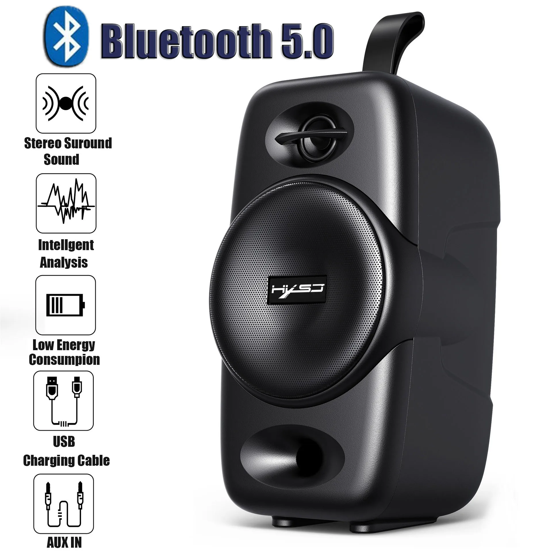 

Беспроводной Bluetooth-динамик, портативный громкий динамик, Hi-Fi музыкальный плеер с микрофоном, поддержка TF-карт, USB, AUX, Зарядка телефона