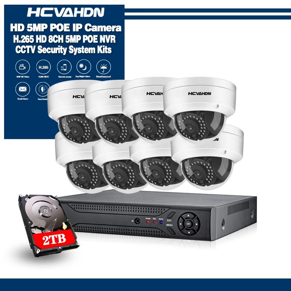 HCVAHDN 8CH POE CCTV система безопасности 5MP HD NVR Открытый Купол IP камера ИК Ночное Видение