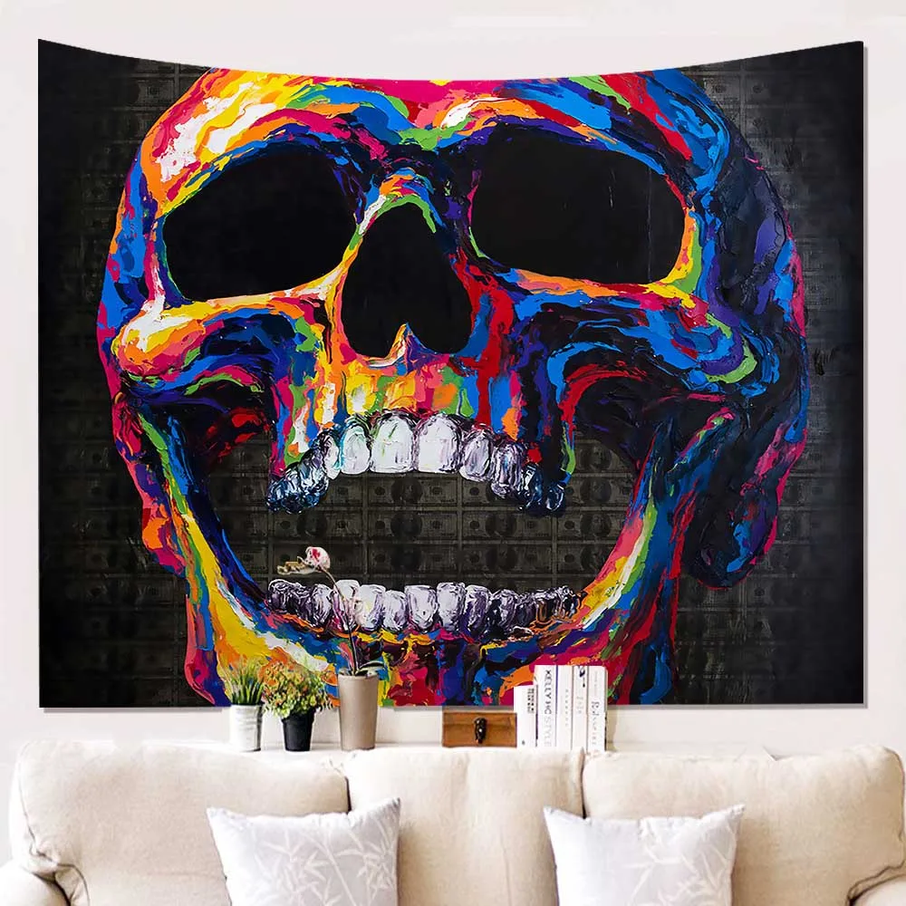 

Mandala Skull Printed Tapestry Art Tablecloth Boho Beach Towel Wall Hanging Tapestry Blanket Yoga Mat Halloween Tapestry Blanket
