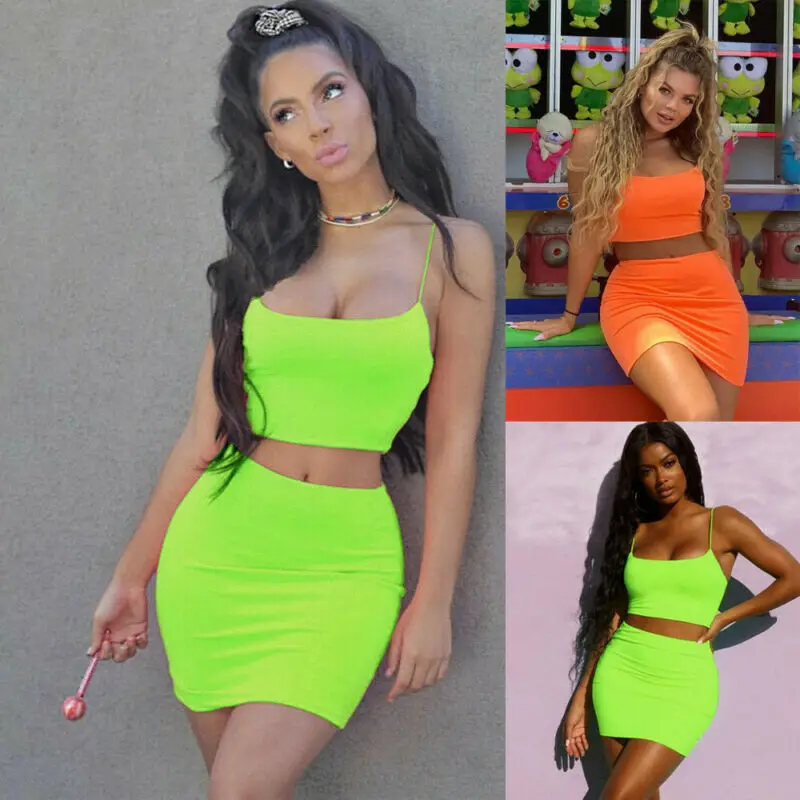 Женское пикантное облегающее платье из 2 предметов комплект: укороченный топ и
