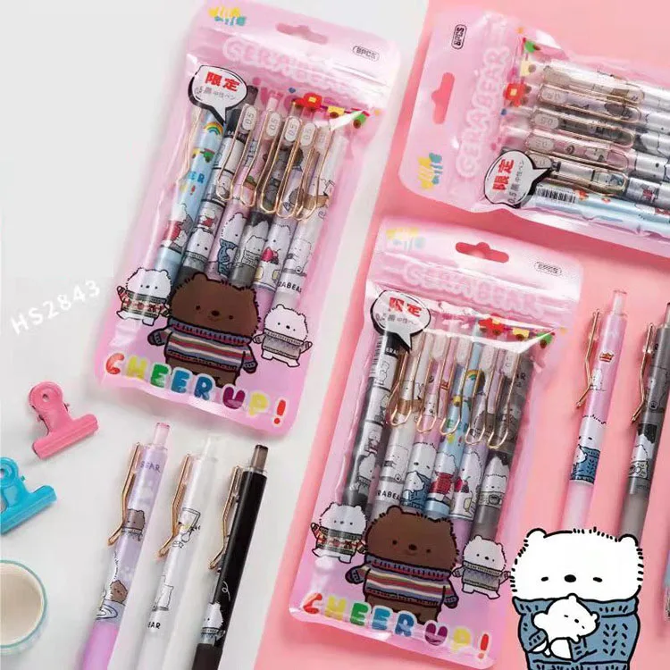 

30 pcs/lot Cartoon Bear Gel Pen Set Cute 0.5 mm black Ink Signature Pens Promotional Gift Office School Supplies