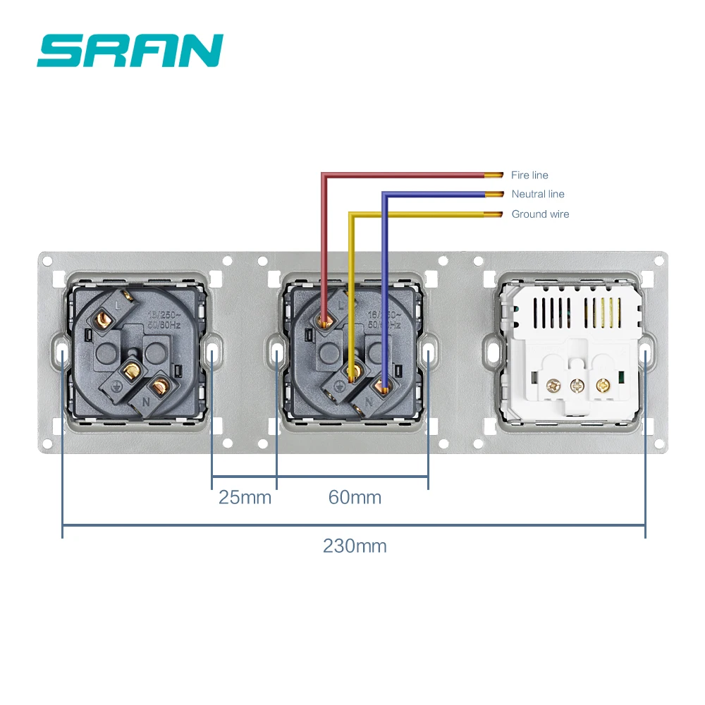 Настенный 16A ЕС Стандартный многоходовой Мощность разъем штепсельная вилка с
