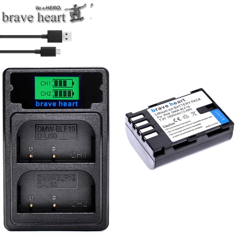 chagrer and 1battery Акумуляторная батарея DMW-BLF19 BLF19 BLF19E BLF19e BLF19PP DMW-BLF19PP Батарея+ TYPE-C ЖК-дисплей USB Зарядное устройство для цифрового фотоаппарата Panasonic Lumix GH3 GH4 GH5 G9 - Цвет: chagrer and 1battery