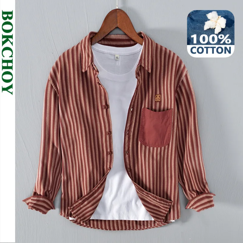 

GB-1259 Новая Осенняя мужская рубашка в полоску с длинными рукавами, трендовая свободная Молодежная рубашка