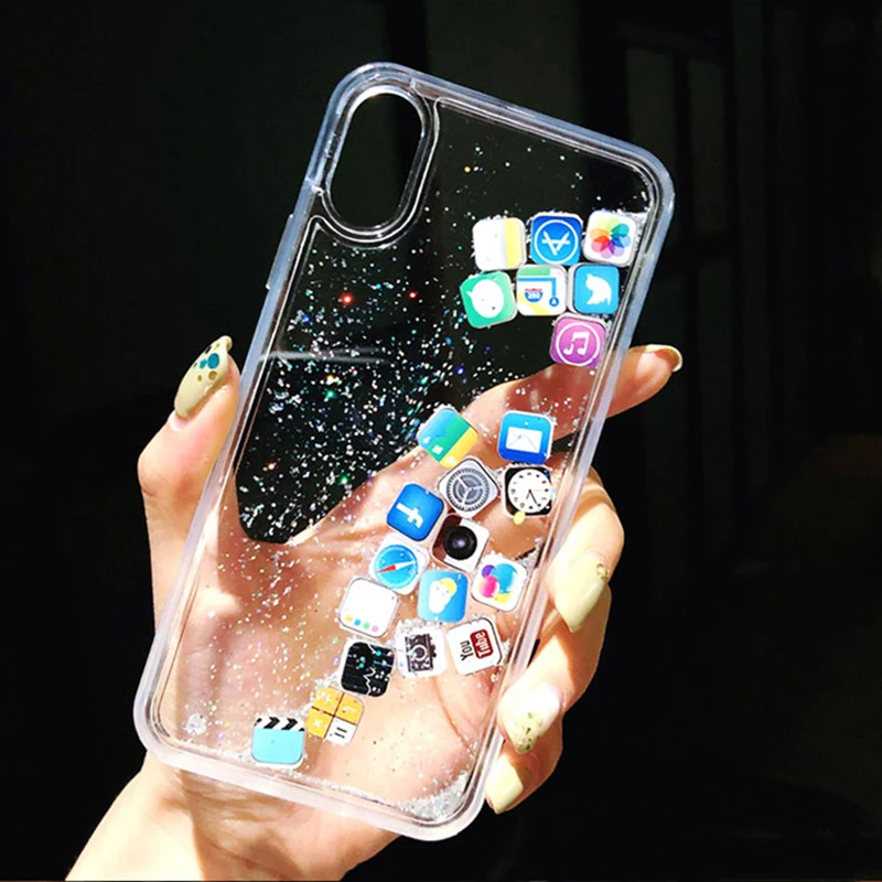 Сыпучий песок Украшение Чехол для iPhone 7 8Plus 8 6s Plus 6Plus динамический жидкий Жесткий