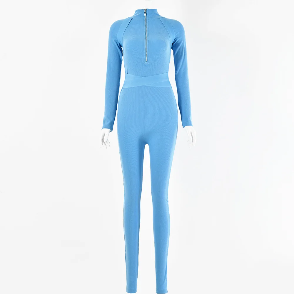 

Darcydebie Sexy Ribbed Knitted Bodycon Jumpsuit Women Zipper V Neck Long Sleeve Fitness Rompers Womens Jumpsuit Winter Playsuit