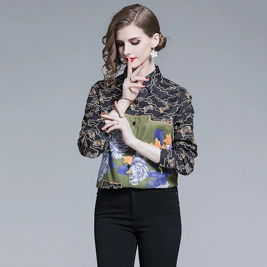 Женская винтажная рубашка с длинным рукавом Осенние Топы Для подиума Blusas Mujer De Moda