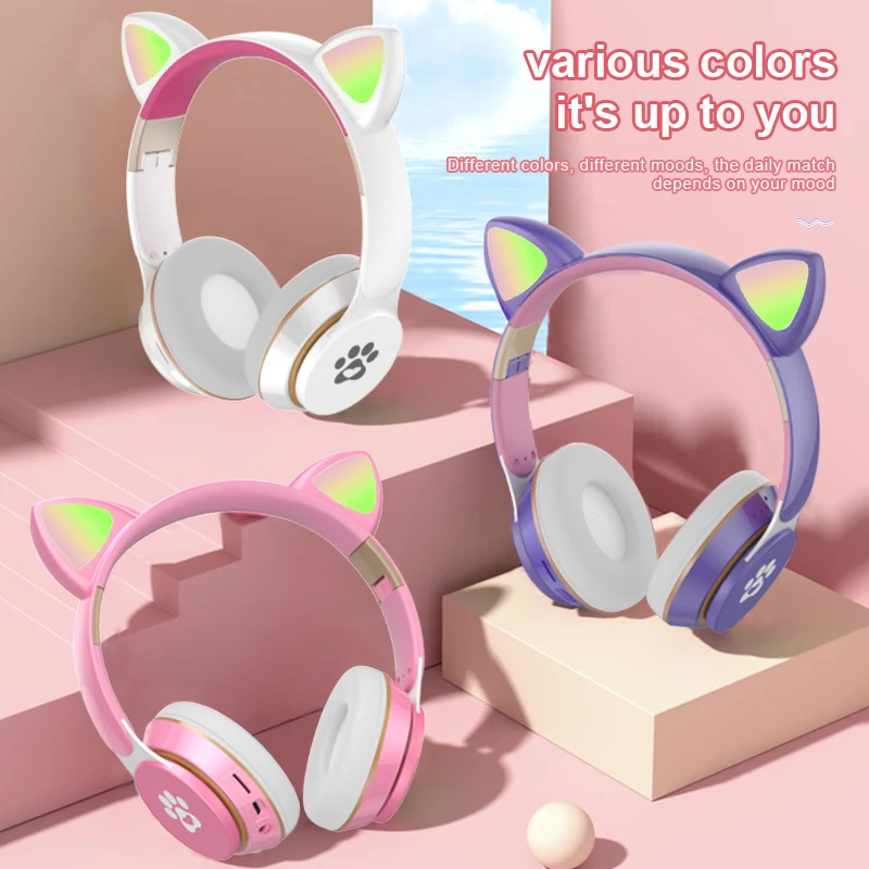 Вспышка светильник милые кошачьи уши Bluetooth Беспроводной наушников с микрофоном