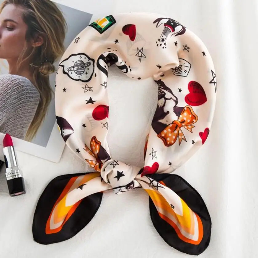 Женский квадратный шарф с мультяшным принтом шейный платок звезд и букв для