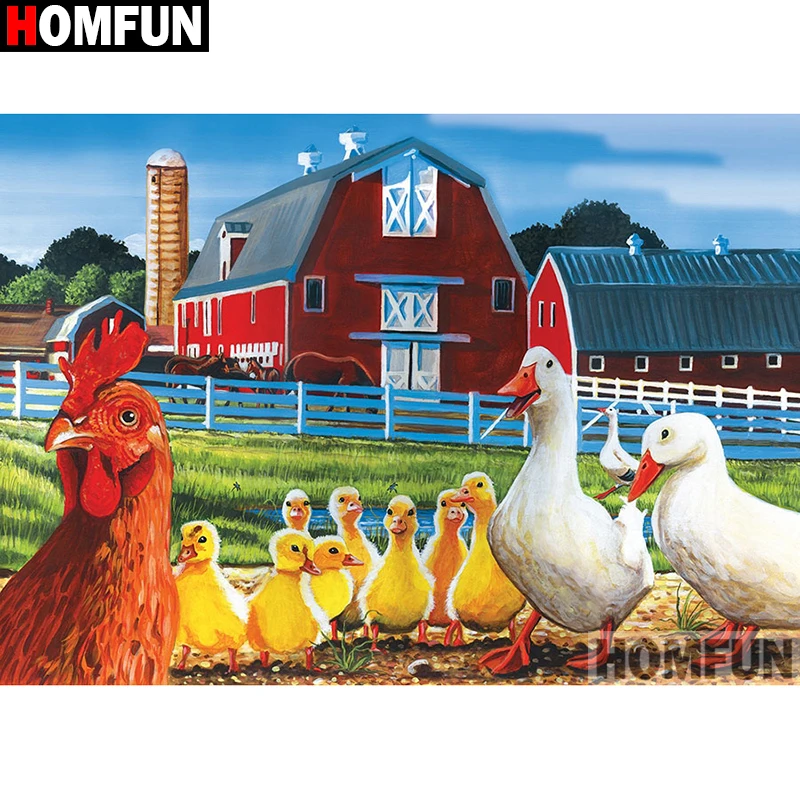 

Алмазная 5D картина HOMFUN A09045 «сделай сам», вышивка крестиком «курица, утка, ранчо», квадратная/круглая, домашний декор