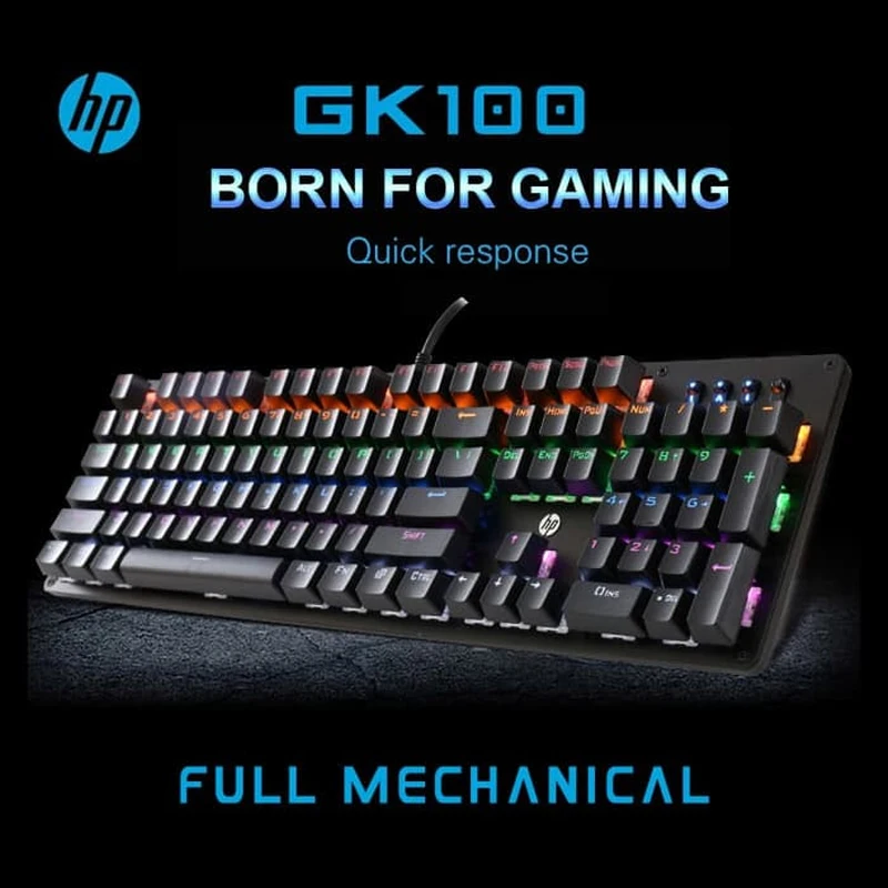 Механическая игровая клавиатура HP 104 клавиш цветная подсветка металлическая