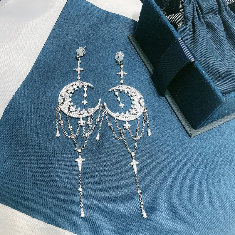 

Trendy fashion S925 sterling silver temperament exaggerated star and moon pendant earrings high-quality exquisite gift for women