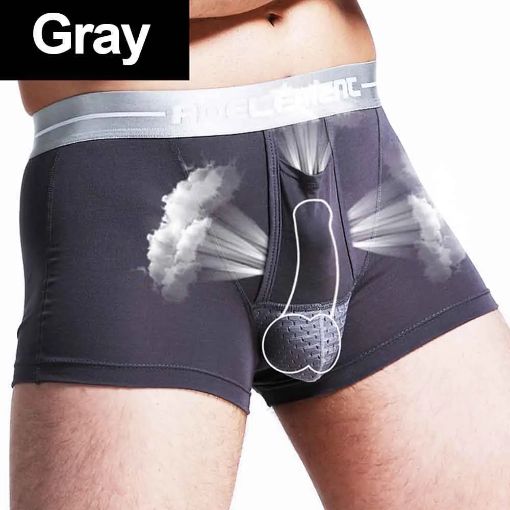 Gray 035 Сексуальное мужское мягкое нижнее белье из модала, боксерское короткое нижнее белье для ухода за мошонкой, Капсульная функция для здоровья молодежи, сеульские выпуклые разделительные боксеры - Цвет: Gray 035
