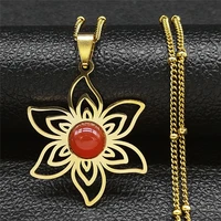 2022 boho stainless steel natural stone flower chain necklaces womenmen gold color charm necklaces jewelry bijoux n1155s04