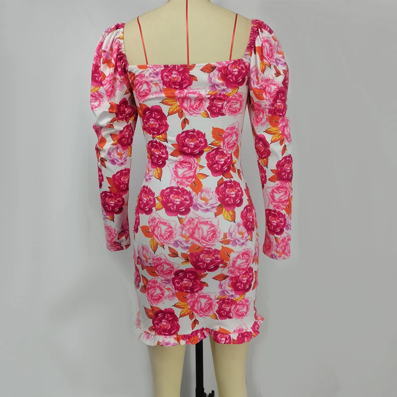Женское винтажное облегающее мини-платье с цветочным принтом квадратным
