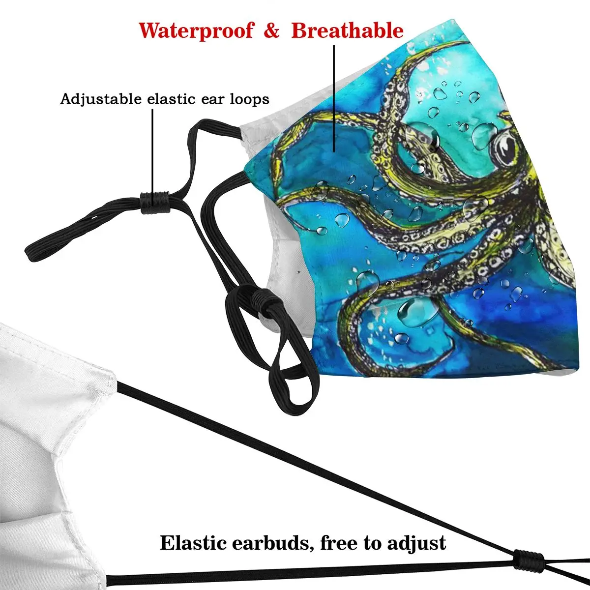 

Deep Sea Octopus Adult's Dust Mask with Filter PM2.5 Activated Carbon Mouth Face Reusable Washable
