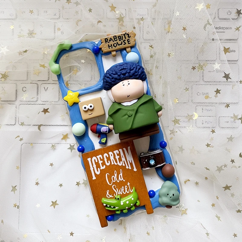 Buy حافظة ثلاثية الأبعاد مصنوعة يدويًا لهاتف آيفون 13 برو ماكس غطاء هاتف iP 11 Kawaii موبايل شل XS max XR لتقوم بها بنفسك كريم SE20 12mini 7 8 + هدية