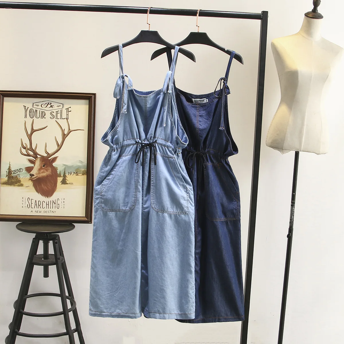 Платье женское джинсовое на тонких бретелях модный Свободный комбинезон из