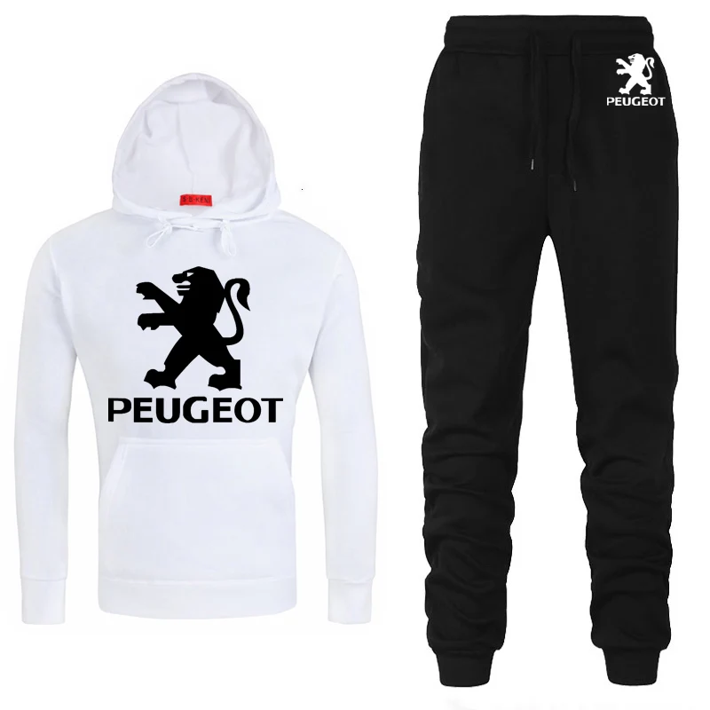 

Hoodies Men Peugeot Car Logo Printed unisex Sweatshirt Fashion Men Hoodie hip hop harajuku Casual Fleece Hoodies Pants Suit 2Pcs