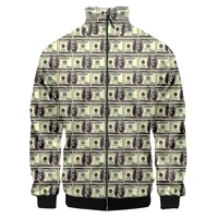 new 3d dollar paper money printed stand up collar jacket funny nonvelty casual suitable fall winter oversized zipper coats ifpd