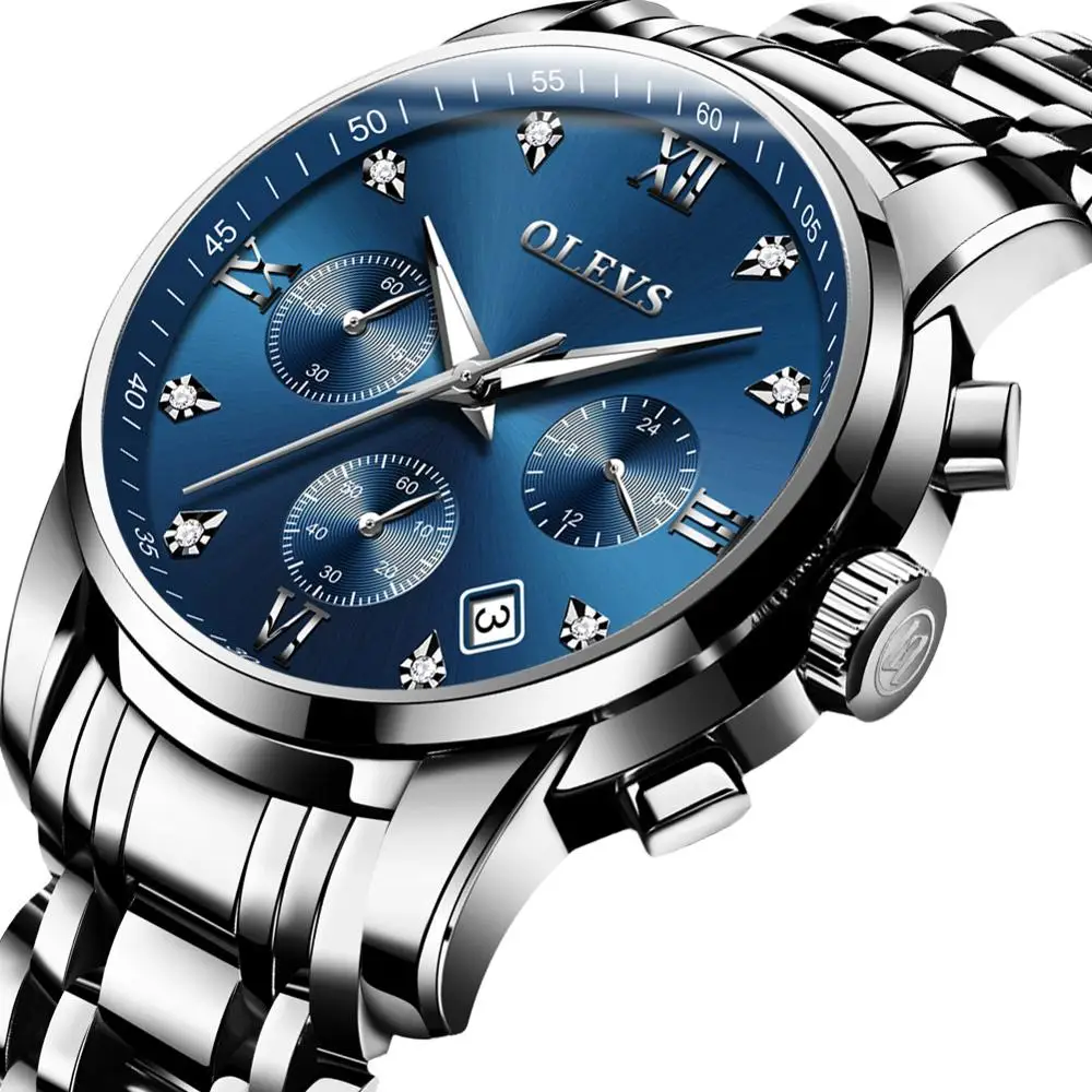 

Sport Chronograph Watch Men Luxury Brand Quartz Stainless Steel Men's Wristwatch Waterproof Male Clock Blue Relogio Masculino