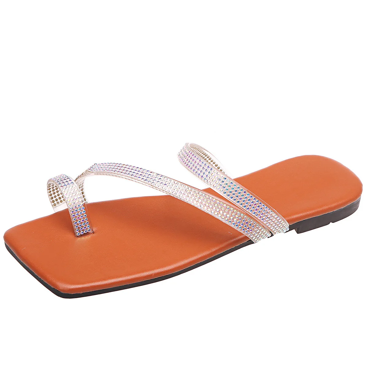 

2021 summer new flat bottom water drill clip toe sandal women's large slippers