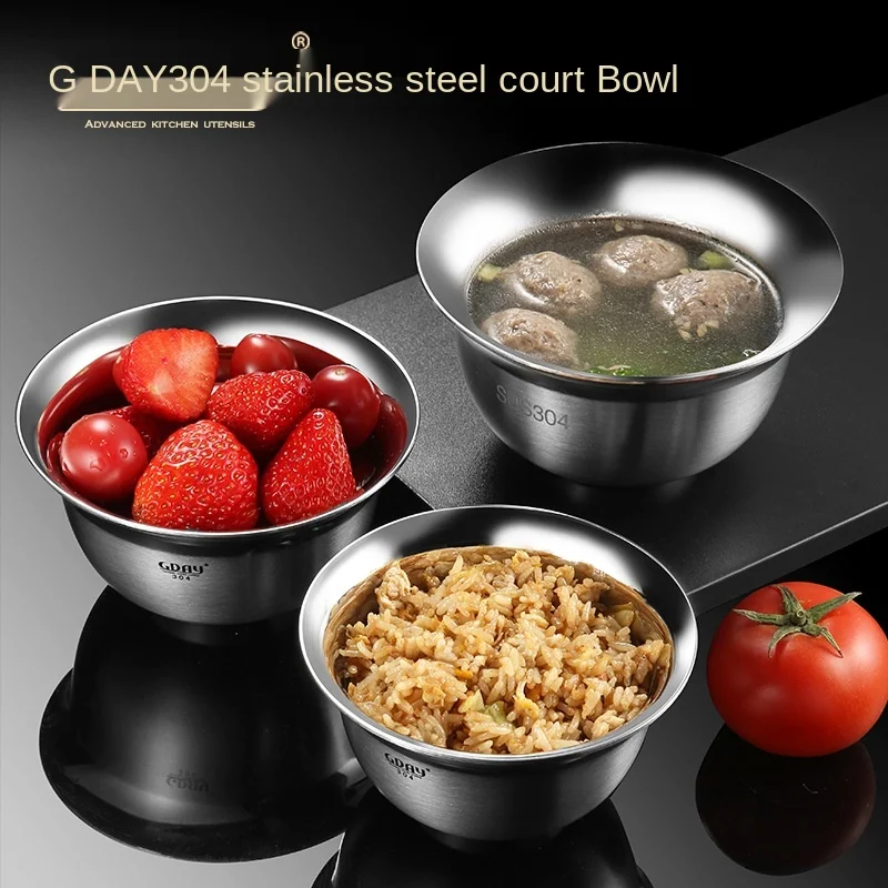 

304 Stainless Steel Bowl Palace Bowl Thickened Double Bowl Children Bowl Rice Bowl Soup Bowl Student Bowl Baby Bowl.
