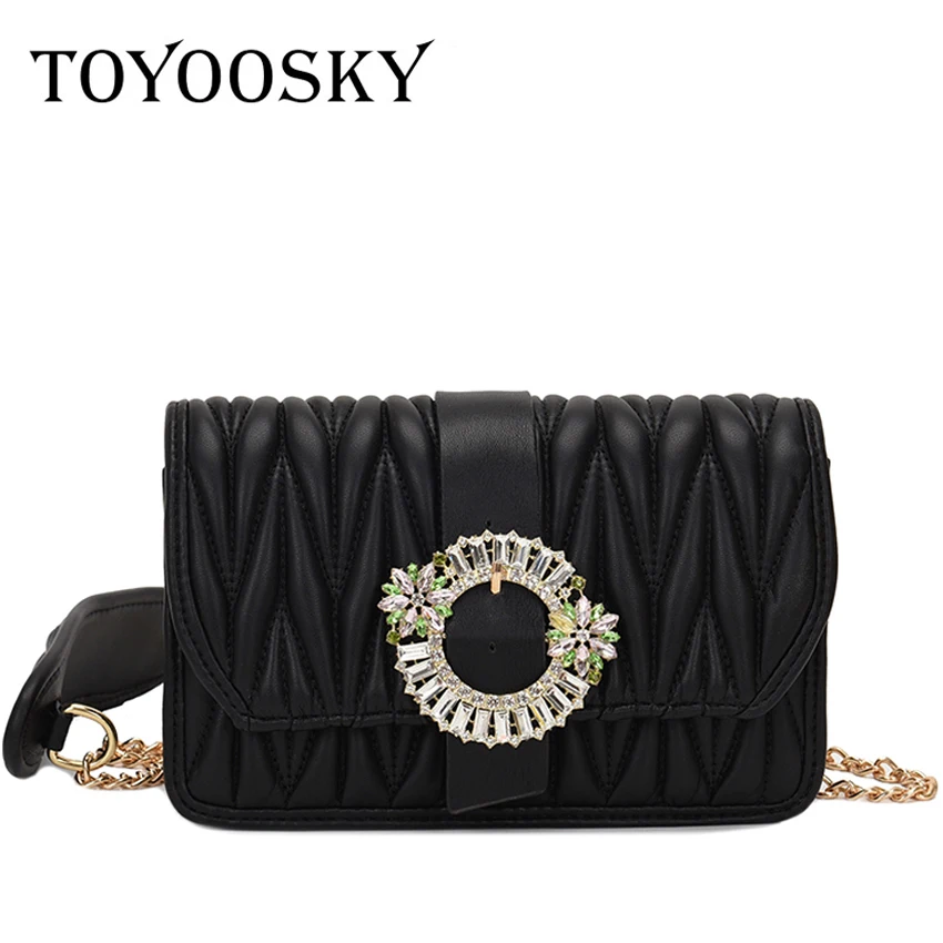 

TOYOOSKY Pleated Square Crossbody Bag 2020 New High Quality PU Leather Women's Designer Handbag Diamond Lock Chain Messenger Bag