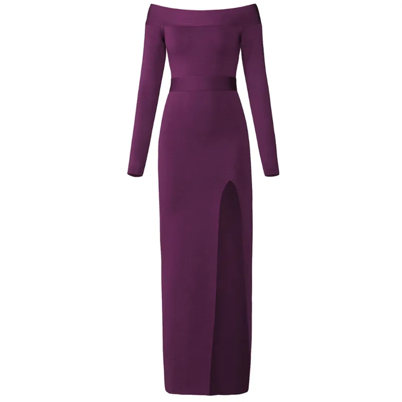 

Tight women bandage dresses fashion strapless bandage dress with long sleeve high quality rayon open fork dress