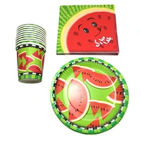 60pcslot baby shower decoration cups plates kids favors dishes glass happy birthday party watermelon theme napkins tableware