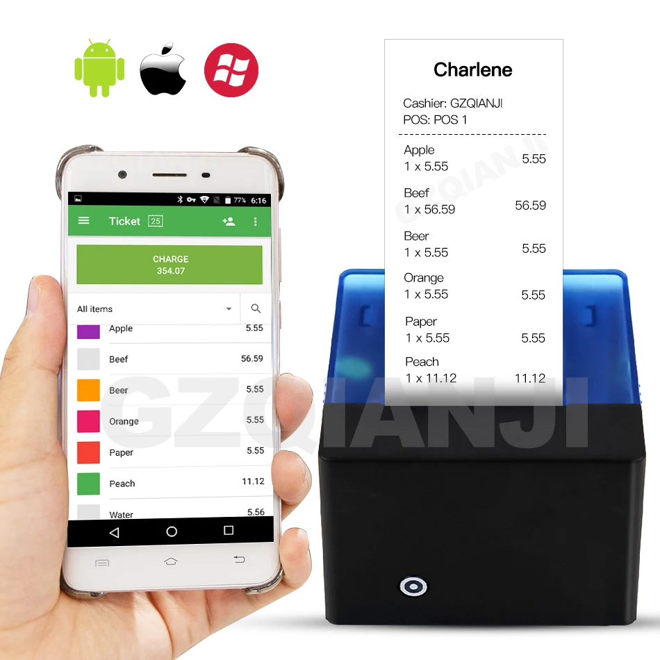 GZM5808 58mmPOS Bluetooth принтер беспроводной bluetooth-принтер термопринтер Поддержка Android iOS окно Совместимо с ESC/POS