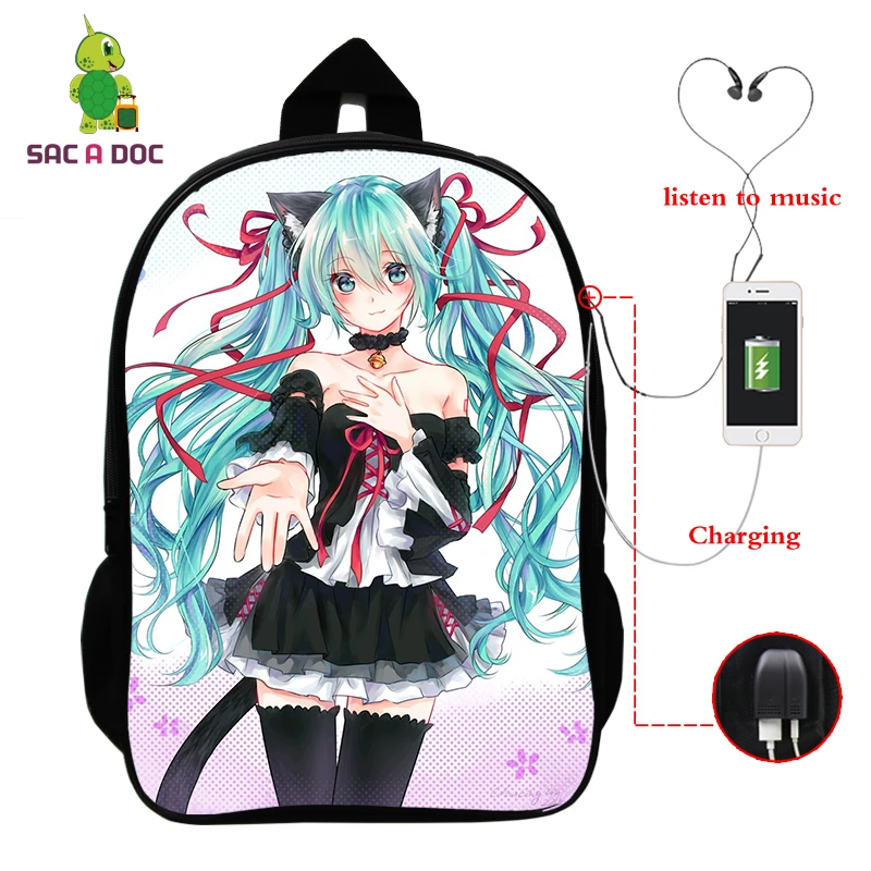 4 Многофункциональный рюкзак VOCALOID Hatsune Miku, зарядка через usb, разъем для наушников, для ноутбука, для подростков, мальчиков, девочек, школьные рюкзаки для косплея - Цвет: 4