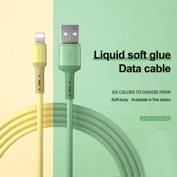 USB Cable For iPhone 14 13 12 11 Pro Max XR XS 8 7 6s 5s Fast Data Charging Charger USB Wire Cord Liquid Silicone Cable 1/1.5/2M 2