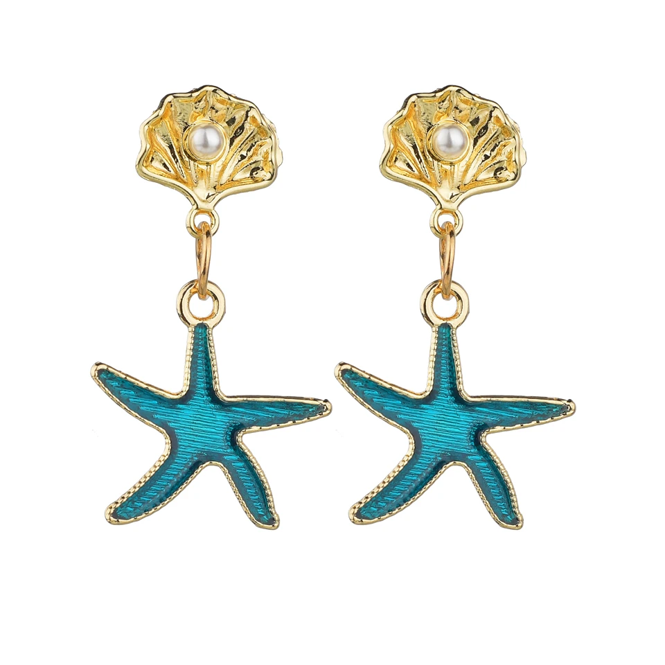 Элегантные матовые металлические золотые серьги в форме морской звезды