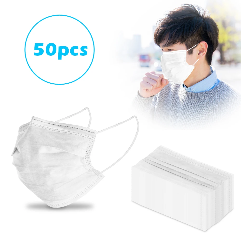 

50pcs Disposable Face Masks Breathable Mouth Mask Respirator Dustproof Safety Protective Mask Random Color
