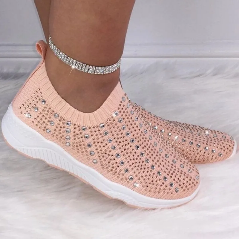 

Crystal Mesh Sneakers Women Large Size Breathable Comfortable Jogging Sneakers Solid Color Thick Soled Socks Shoes Women New