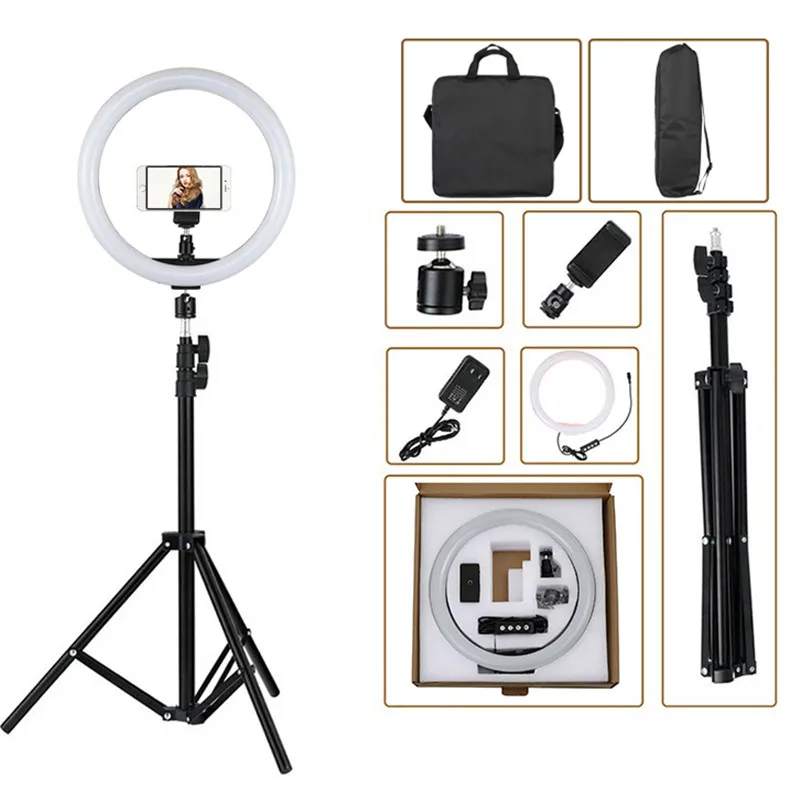 Black-110Tripod-Bags Tycipy 12 ''кольцевой свет светодиодный съемка селфи свет фото камера видео мягкий свет с 1,1 м штатив телефон клип для макияжа в реальном времени - Цвет: Black-110Tripod-Bags