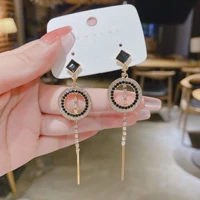 vintage gold color bar long thread tassel drop earrings for women glossy arc geometric korean fashion jewelry hanging pendientes