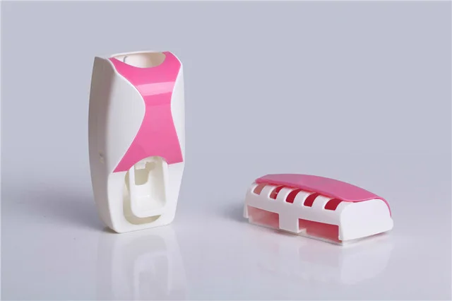 Pink 1 набор, 5 цветов, автоматический диспенсер для зубной пасты, набор, 5 шт., настенная подставка для зубных щеток, крепление для ванной комнаты, принадлежности для туалетных принадлежностей - Цвет: Pink