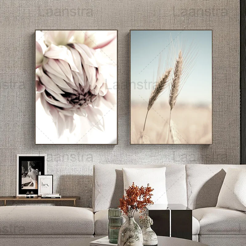

Autumn and Winter Season Plant Canvas Painting Reed Stained with Snow Home Decoration Poster Weeds and Wheat Ear Prints Pictures