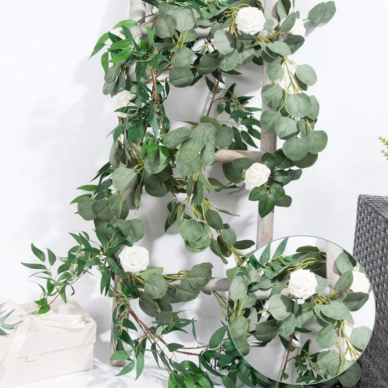 6.5-Foot Artificial Eucalyptus Garland and 6-Foot Willow Vine Branches Leaf String Door Green Indoor Outdoor | Дом и сад