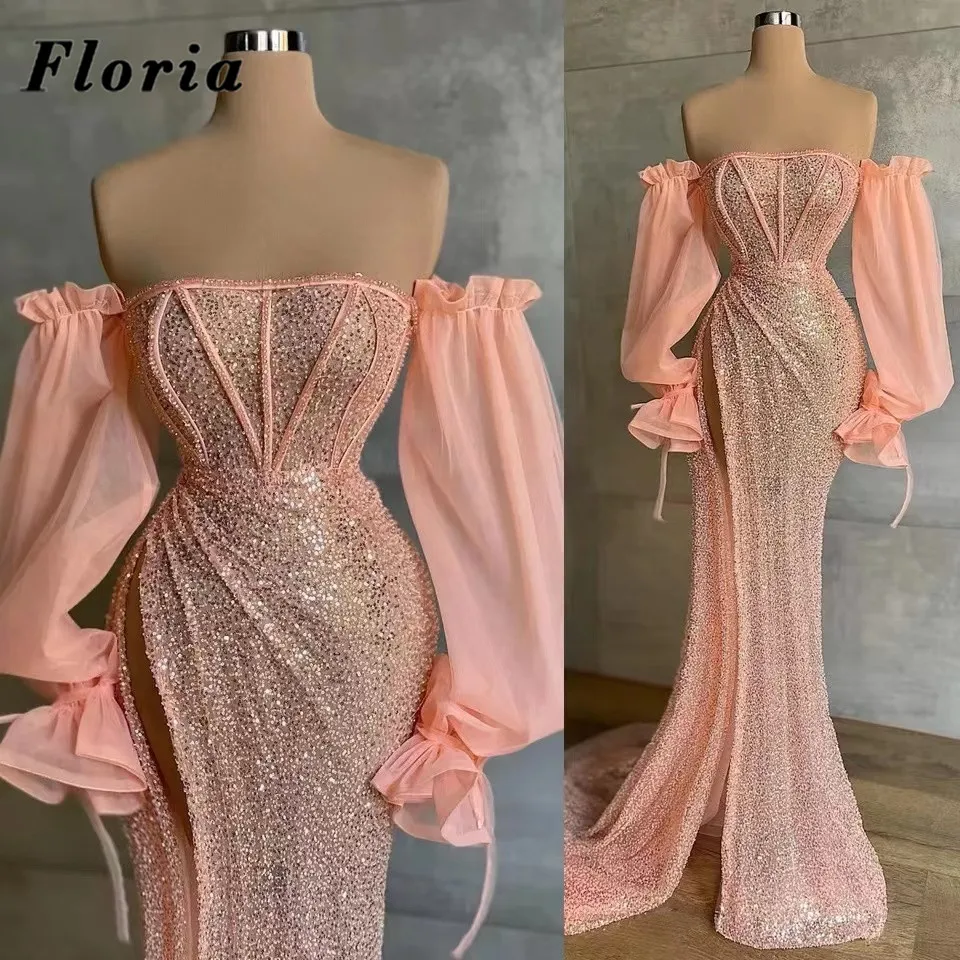 

Роскошное розовое искусственное женское платье Floria 2022, вечернее платье в арабском стиле с кристаллами русалки, платье знаменитости для вып...