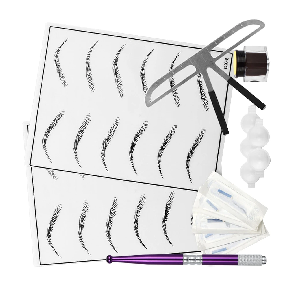 

Eyebrow Microblading Kit | 3D Eyebrow Tattoo Manual Makeup Pen Pigment Kit Ruler Practice Skin For Learner Use
