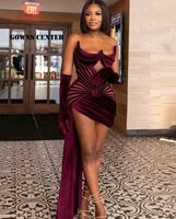 burgundy velvet prom dress for black girls mermaid mini cocktail dresses with cape homecoming gowns without gloves robe de bal